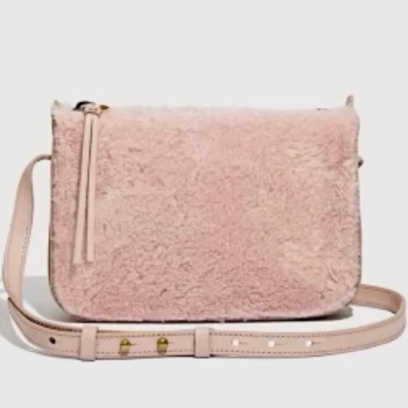 MADEWELL Blush Avalon Pink Shearling Sherpa Leather Crossbody Bag Purse - Picture 1 of 13